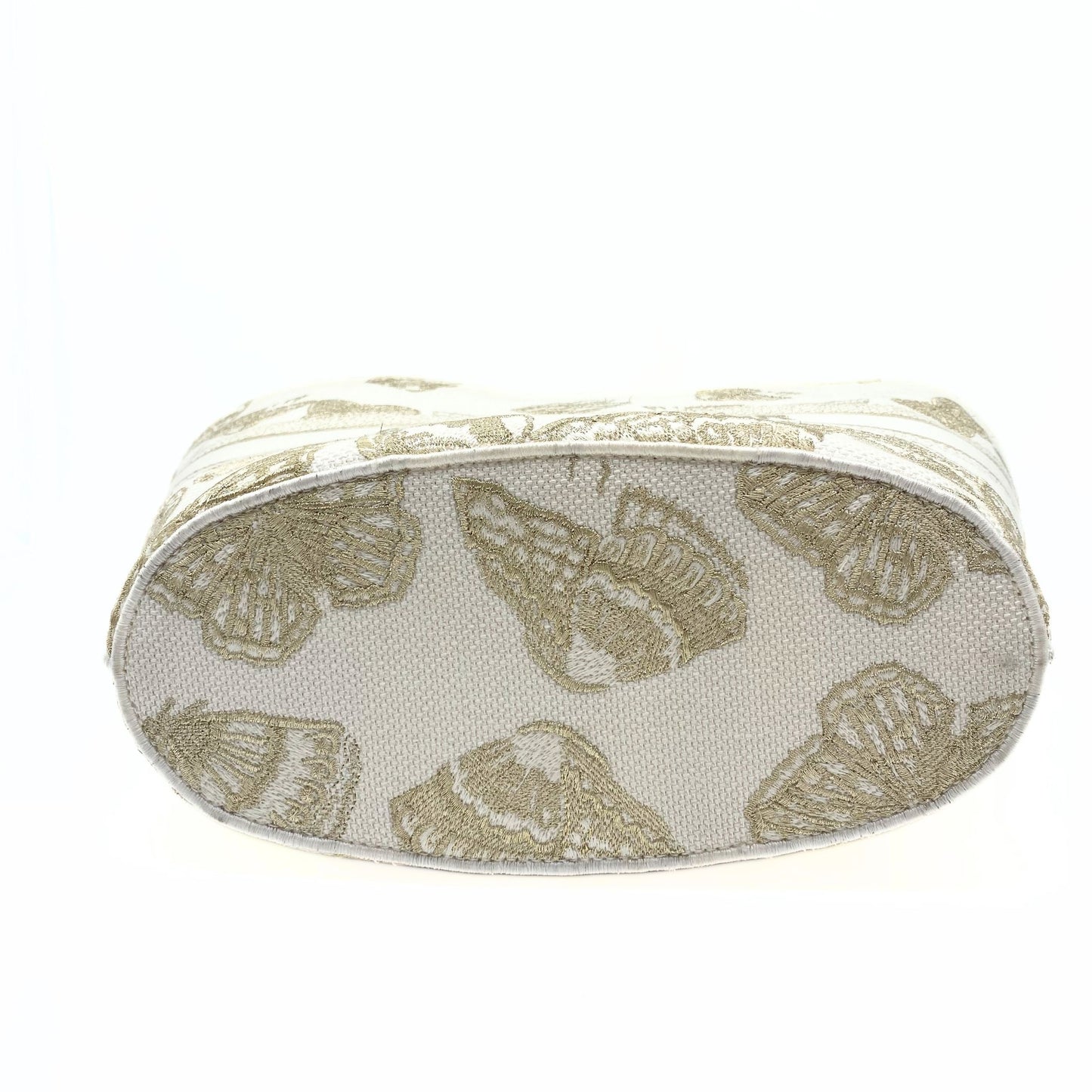 Dior Canvas Cannage Embroidered Brocart Hat Basket Bag White Gold