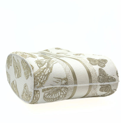 Dior Canvas Cannage Embroidered Brocart Hat Basket Bag White Gold