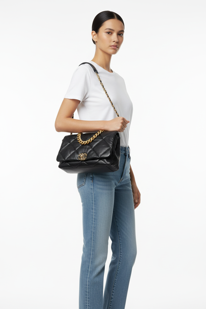 Chanel 19 Maxi Black on model