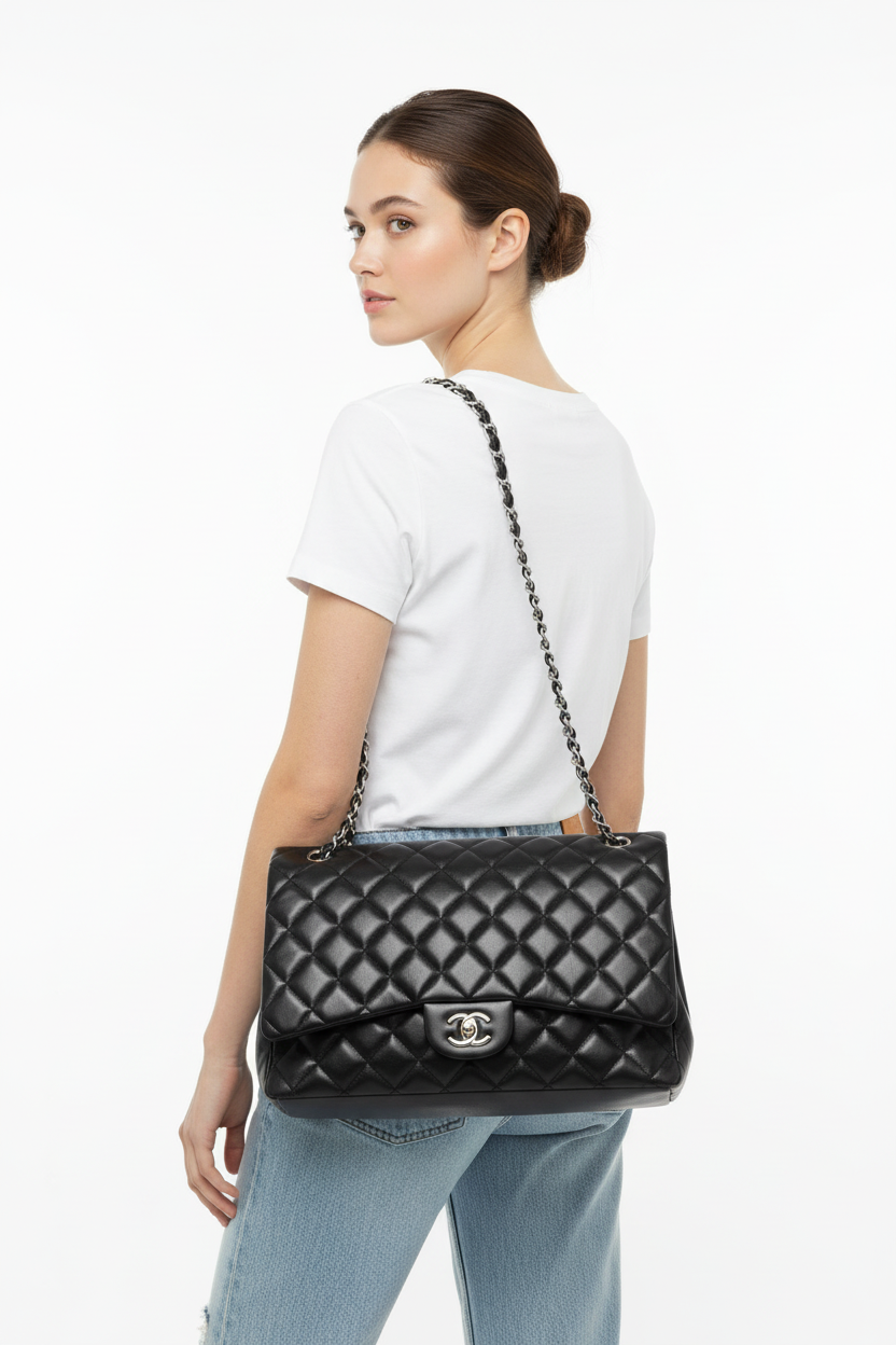 Chanel black maxi flap on model