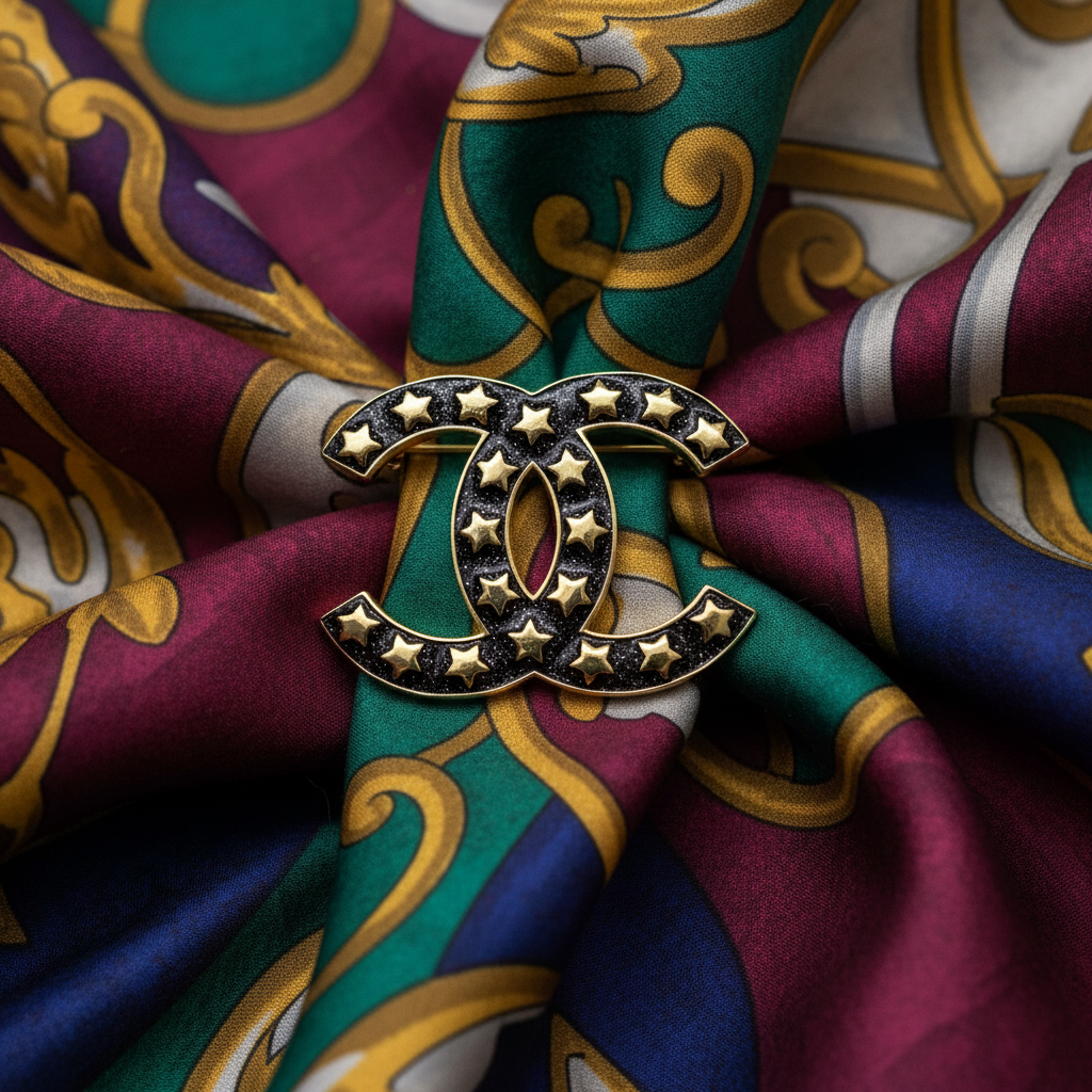Chanel CC Logo Brooch with Stars