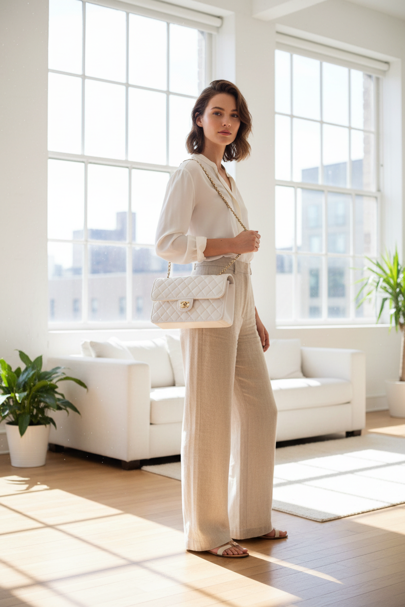 Chanel Classic Flap Bag – White Lambskin with Gold Hardware