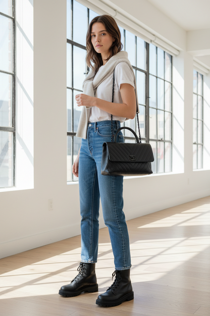 Chanel Coco Handle Flap Bag in Chevron Caviar with So Black Hardware