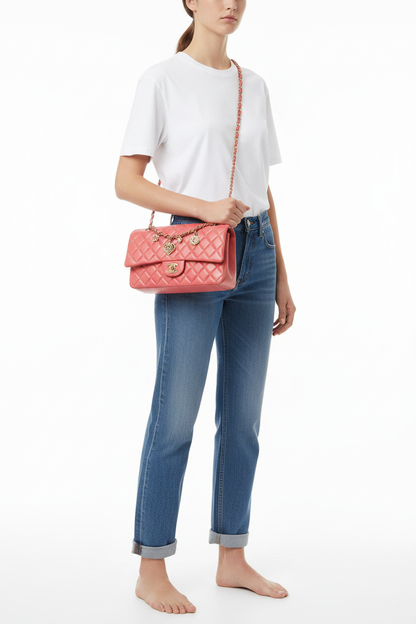Chanel Pink Valentine Charms bag on model