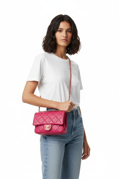 Chanel Raspberry Twist Your Buttons bag on model