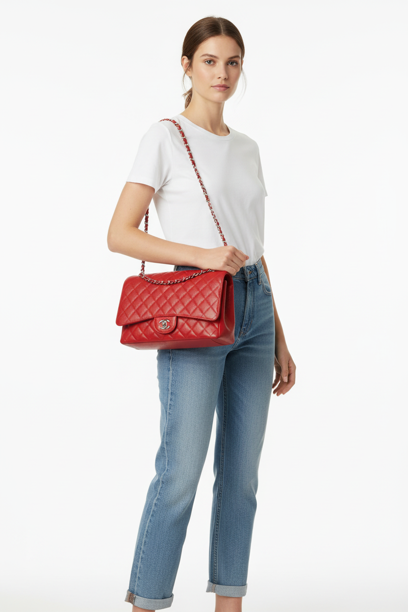 Chanel Red Maxi Bag Lifestyle Shot