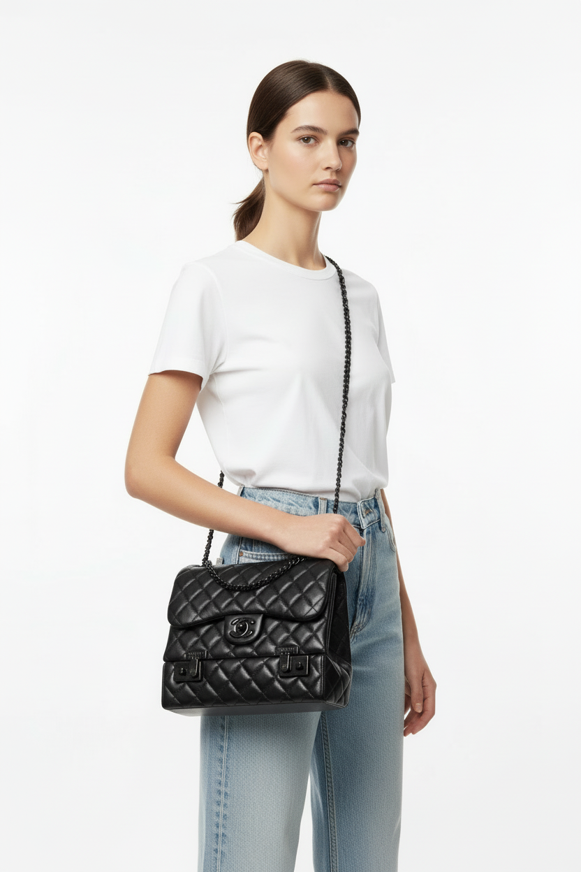 Chanel So Black Cockpit on model - no draped strap