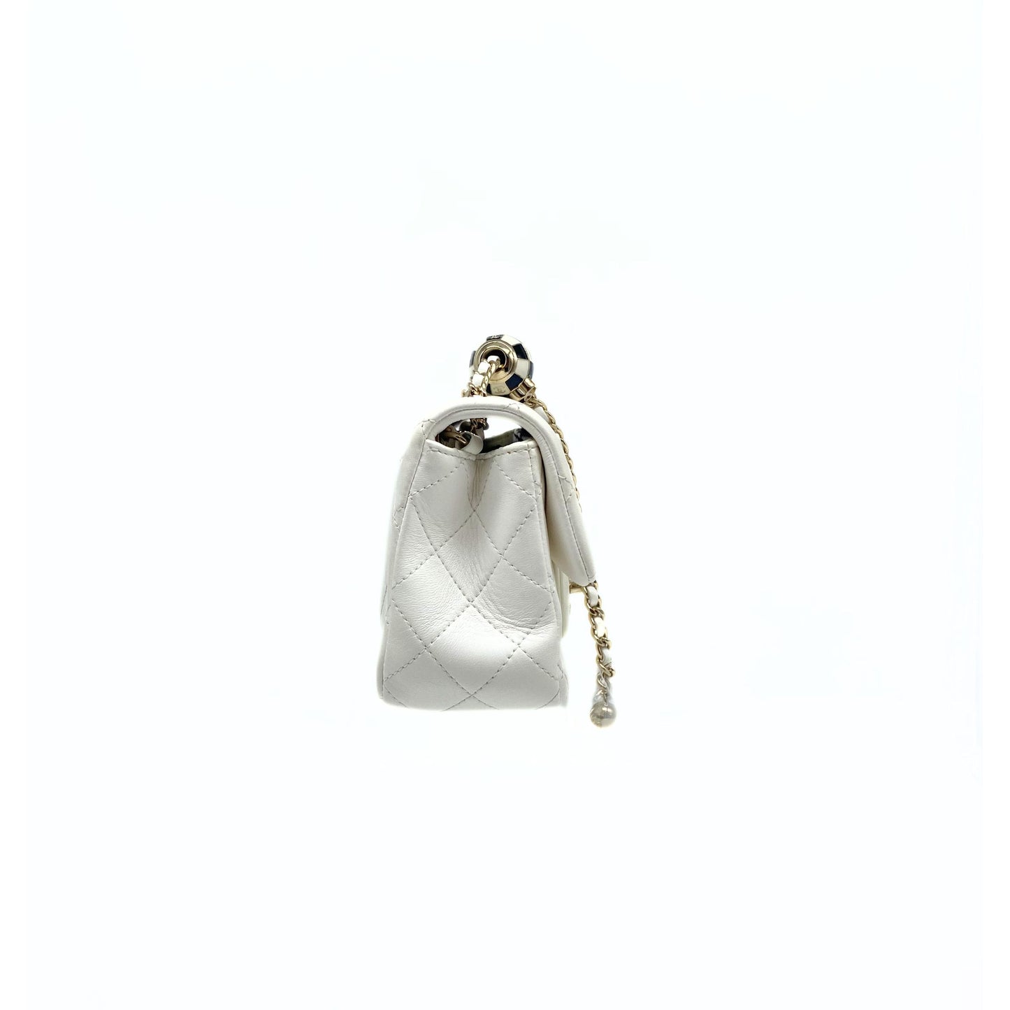 Chanel Pearl Crush Mini Square Flap Bag White Lambskin Light Gold Hardware