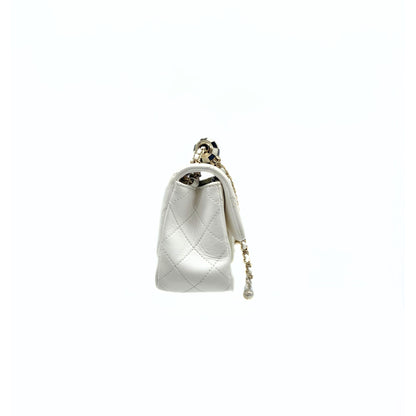 Chanel Pearl Crush Mini Square Flap Bag White Lambskin Light Gold Hardware