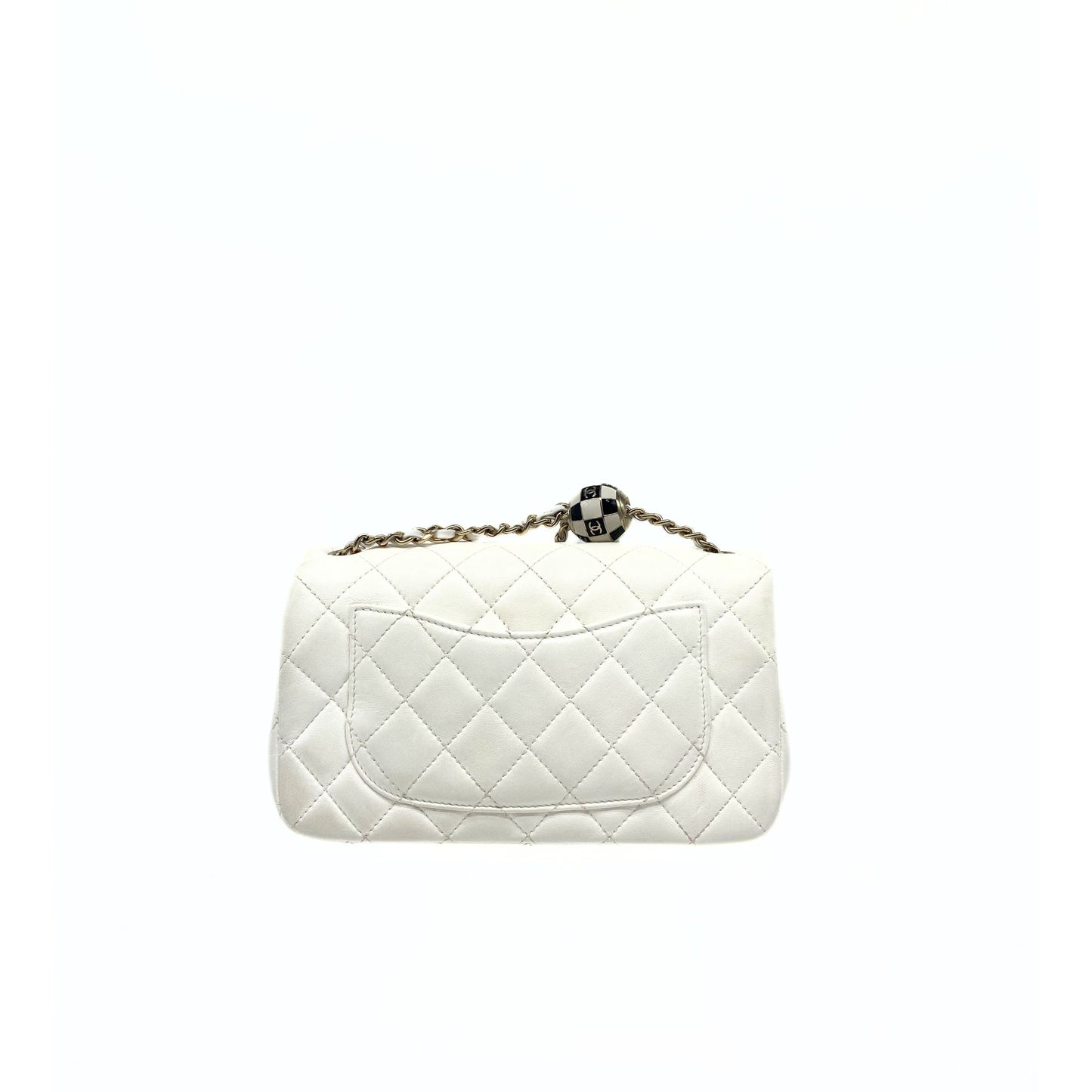Chanel Pearl Crush Mini Square Flap Bag White Lambskin Light Gold Hardware