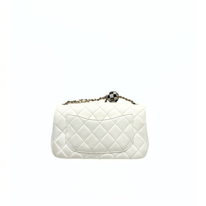 Chanel Pearl Crush Mini Square Flap Bag White Lambskin Light Gold Hardware