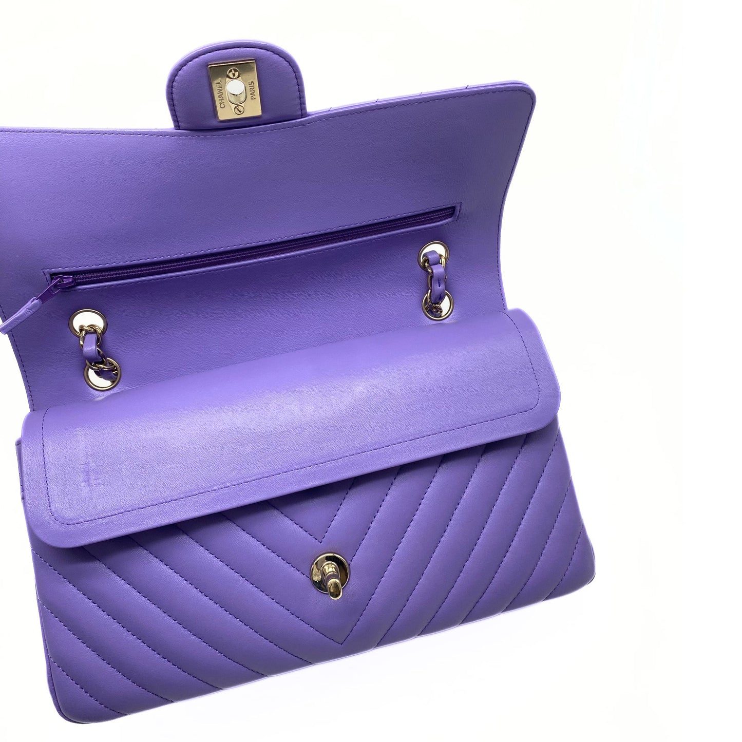 Chanel Lambskin Chevron Quilted Small Double Flap Lavender