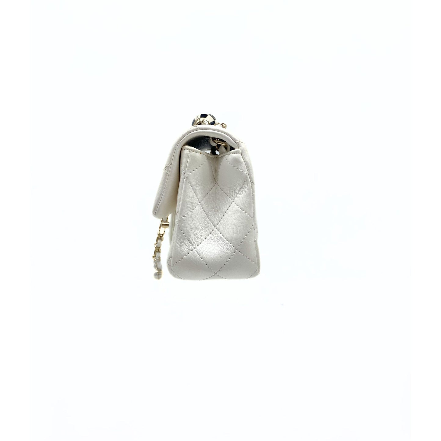Chanel Pearl Crush Mini Square Flap Bag White Lambskin Light Gold Hardware