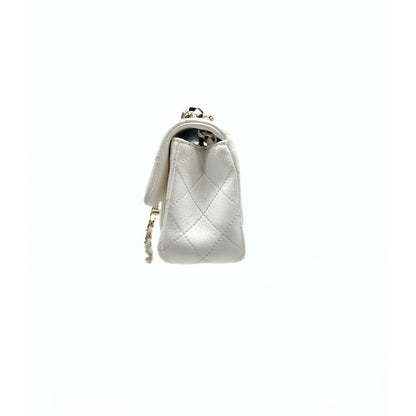 Chanel Pearl Crush Mini Square Flap Bag White Lambskin Light Gold Hardware