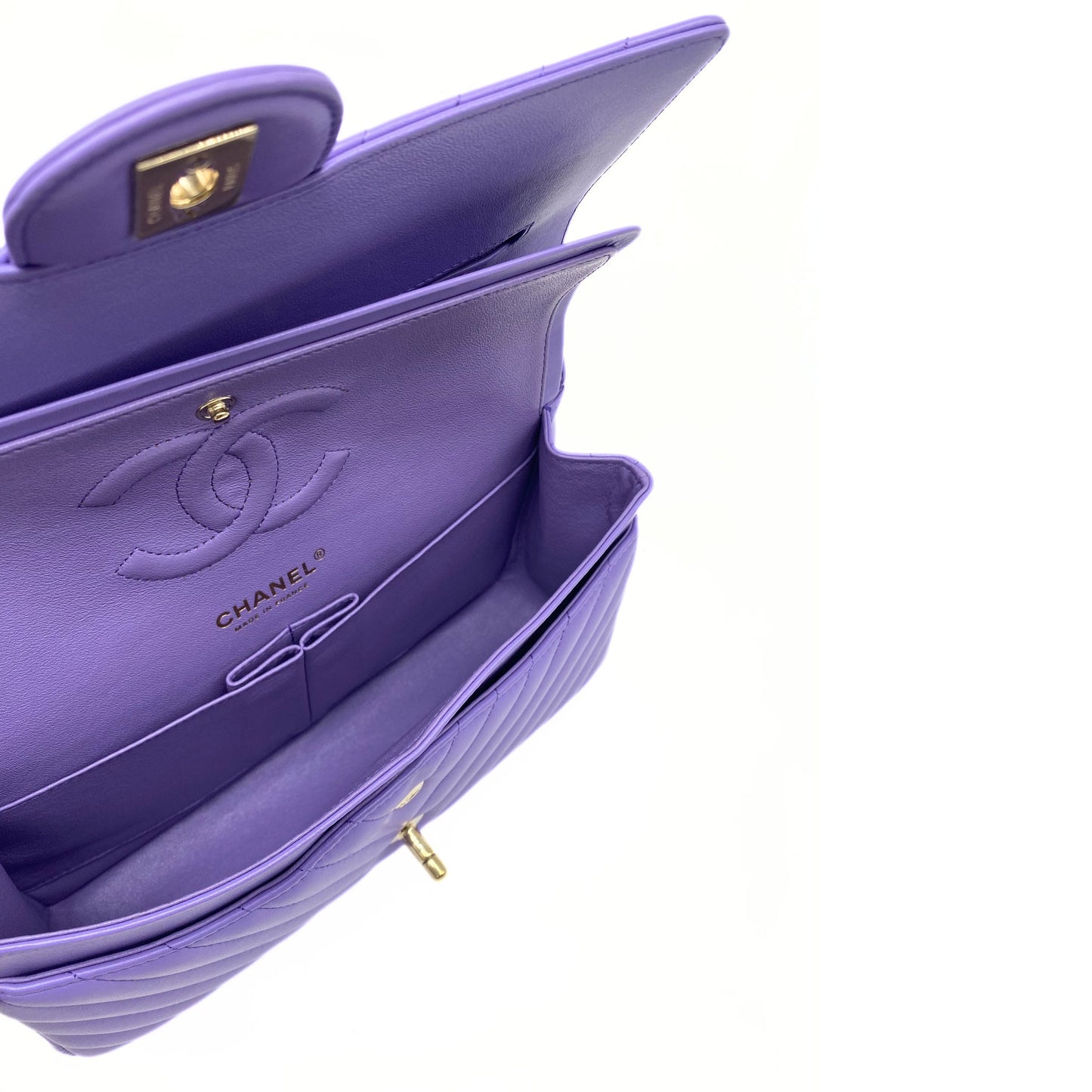 Chanel Lambskin Chevron Quilted Small Double Flap Lavender
