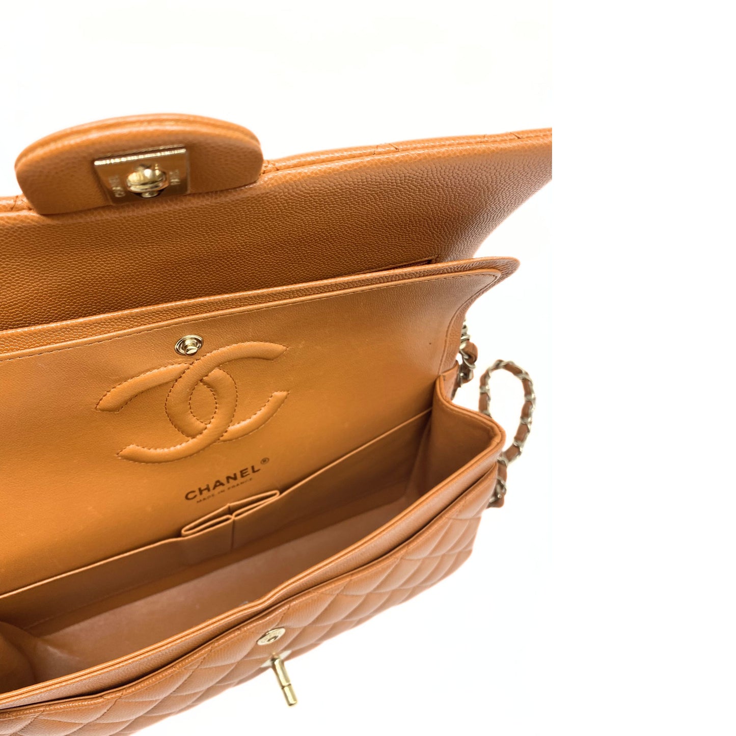 Chanel Caramel Medium Classic Double Flap Caviar Gold Hardware