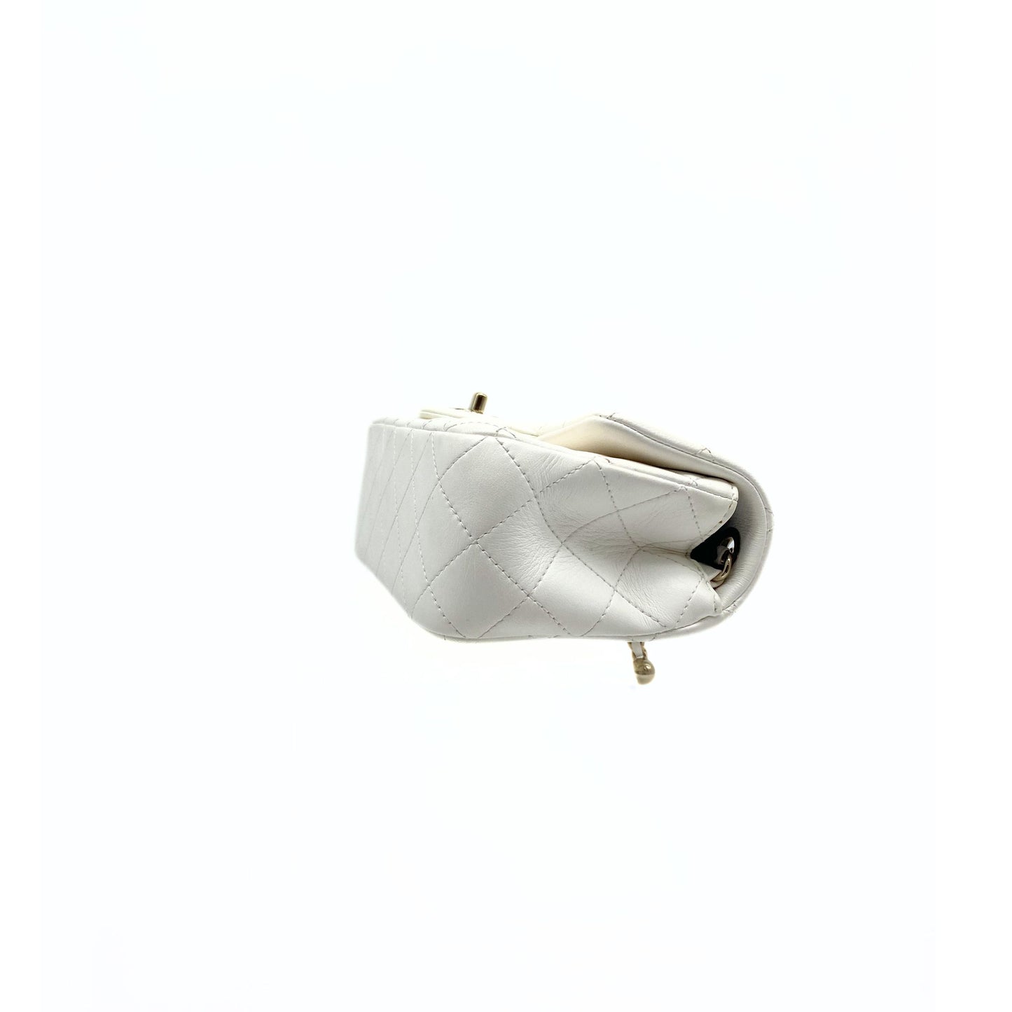 Chanel Pearl Crush Mini Square Flap Bag White Lambskin Light Gold Hardware