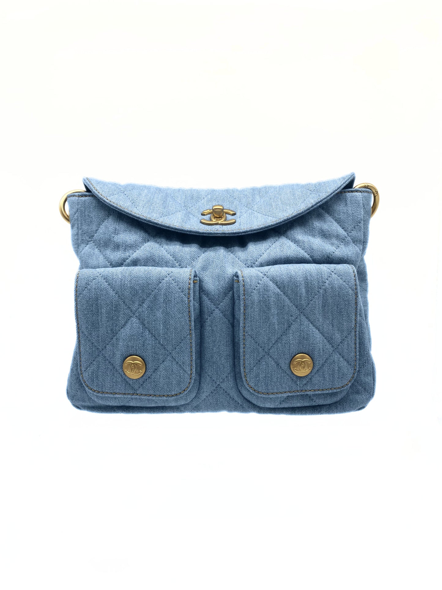 CHANEL Supple Twins Denim Hobo Bag with Brushed Gold Hardware