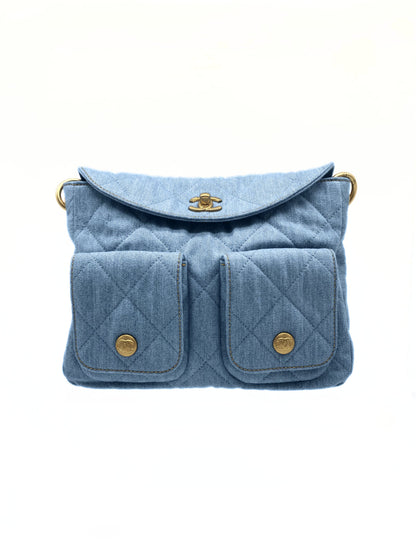 CHANEL Supple Twins Denim Hobo Bag with Brushed Gold Hardware