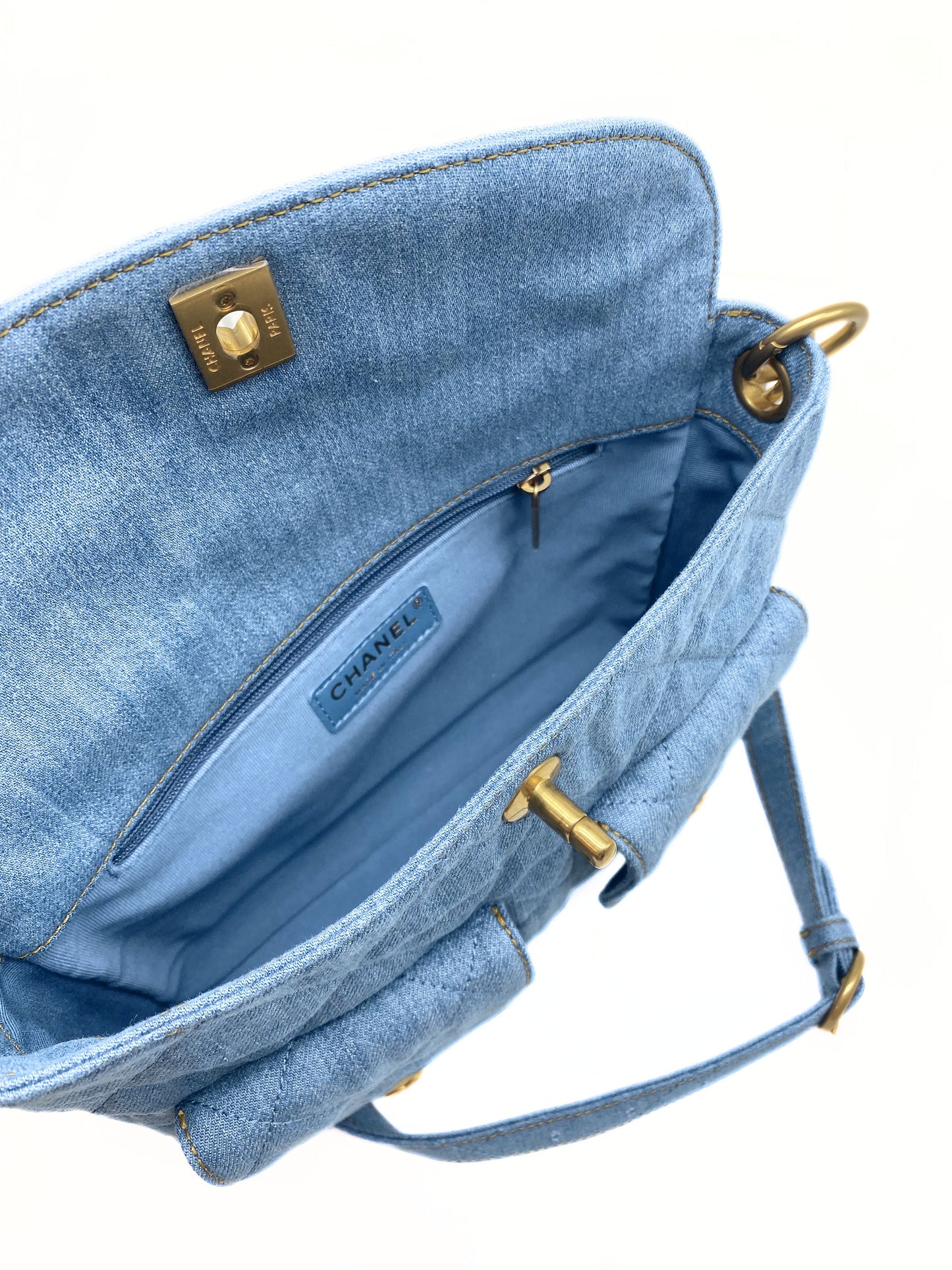 CHANEL Supple Twins Denim Hobo Bag with Brushed Gold Hardware
