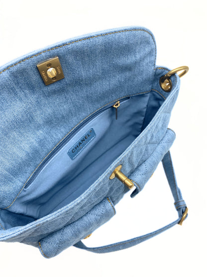 CHANEL Supple Twins Denim Hobo Bag with Brushed Gold Hardware