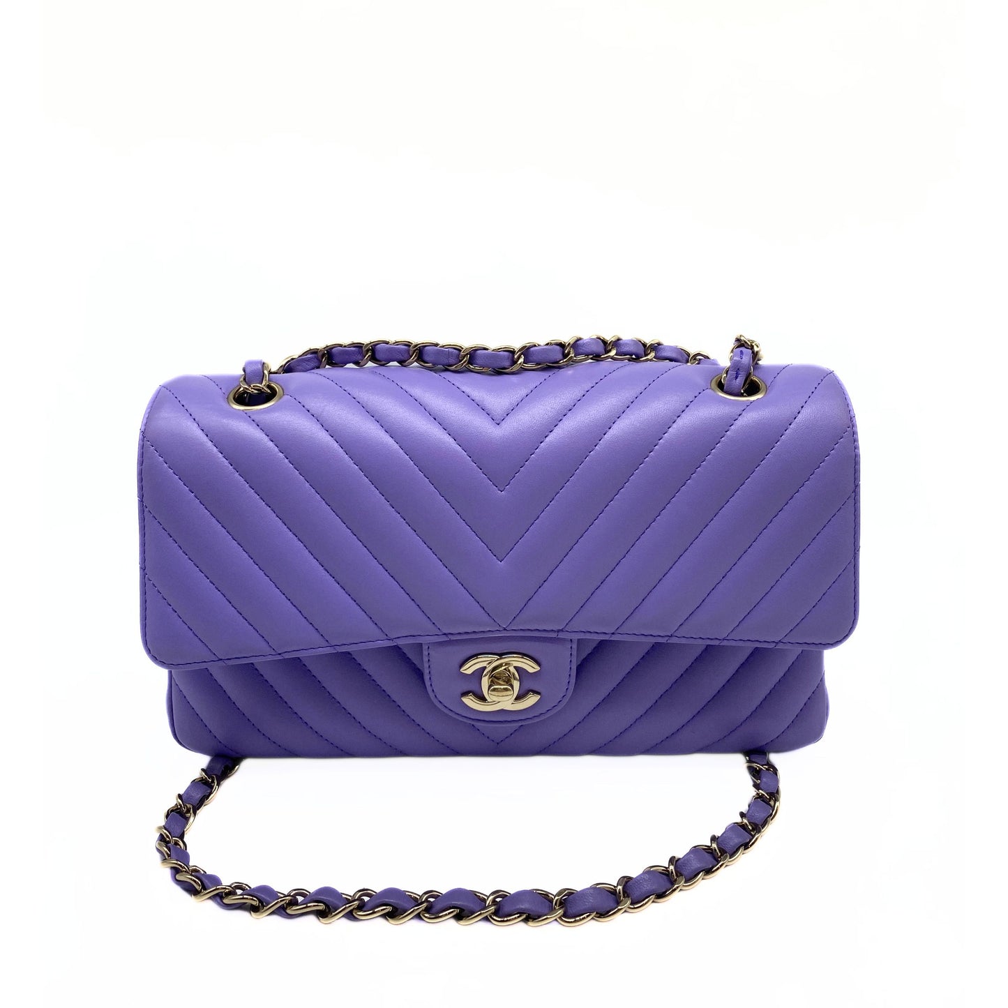 Chanel Lambskin Chevron Quilted Small Double Flap Lavender