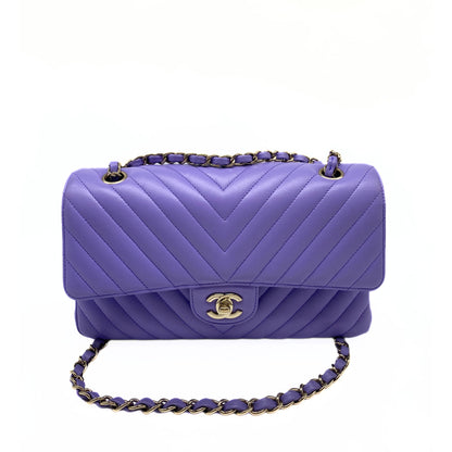 Chanel Lambskin Chevron Quilted Small Double Flap Lavender