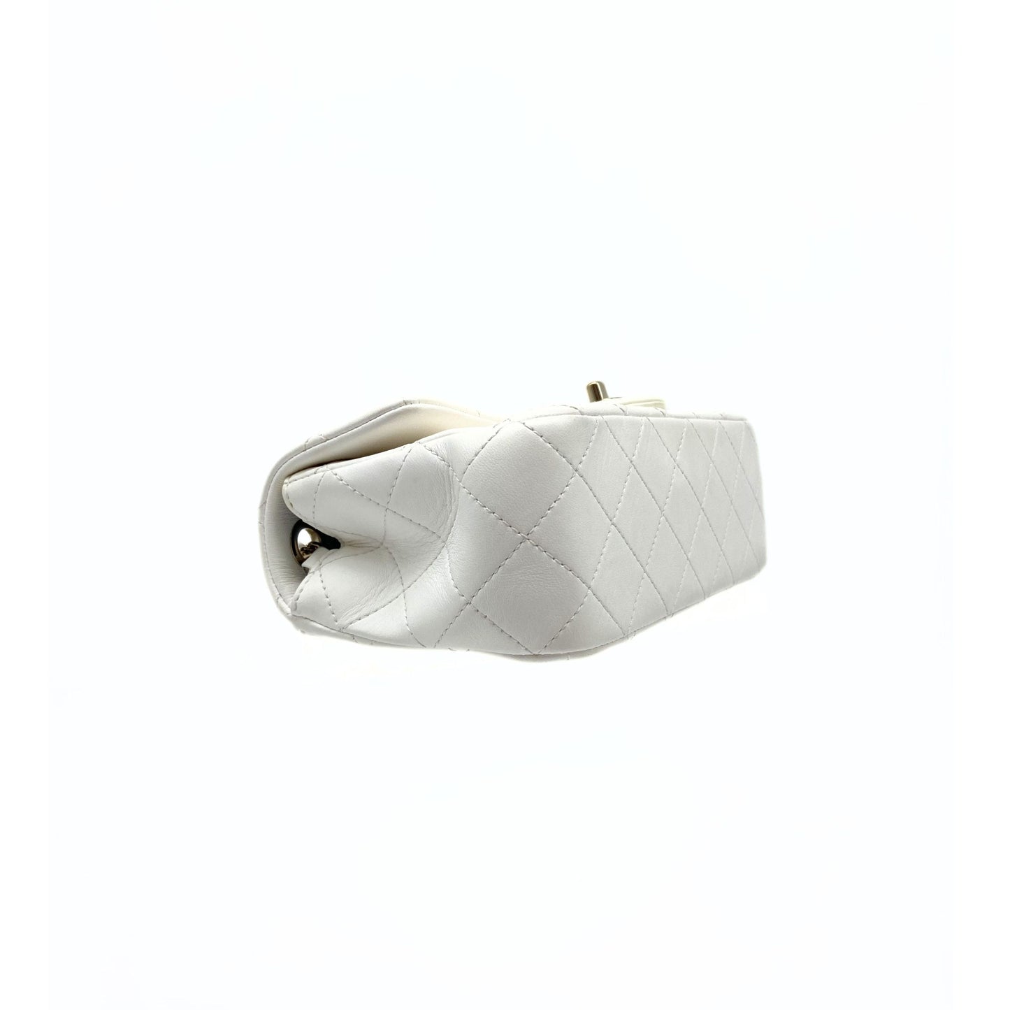 Chanel Pearl Crush Mini Square Flap Bag White Lambskin Light Gold Hardware