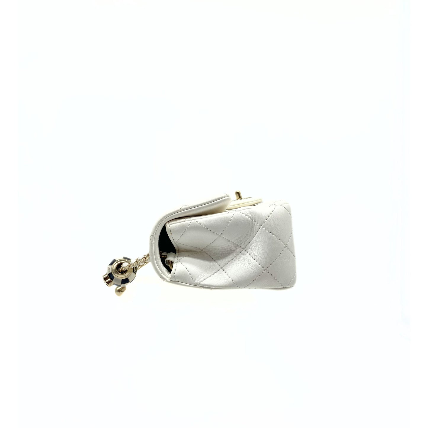Chanel Pearl Crush Mini Square Flap Bag White Lambskin Light Gold Hardware