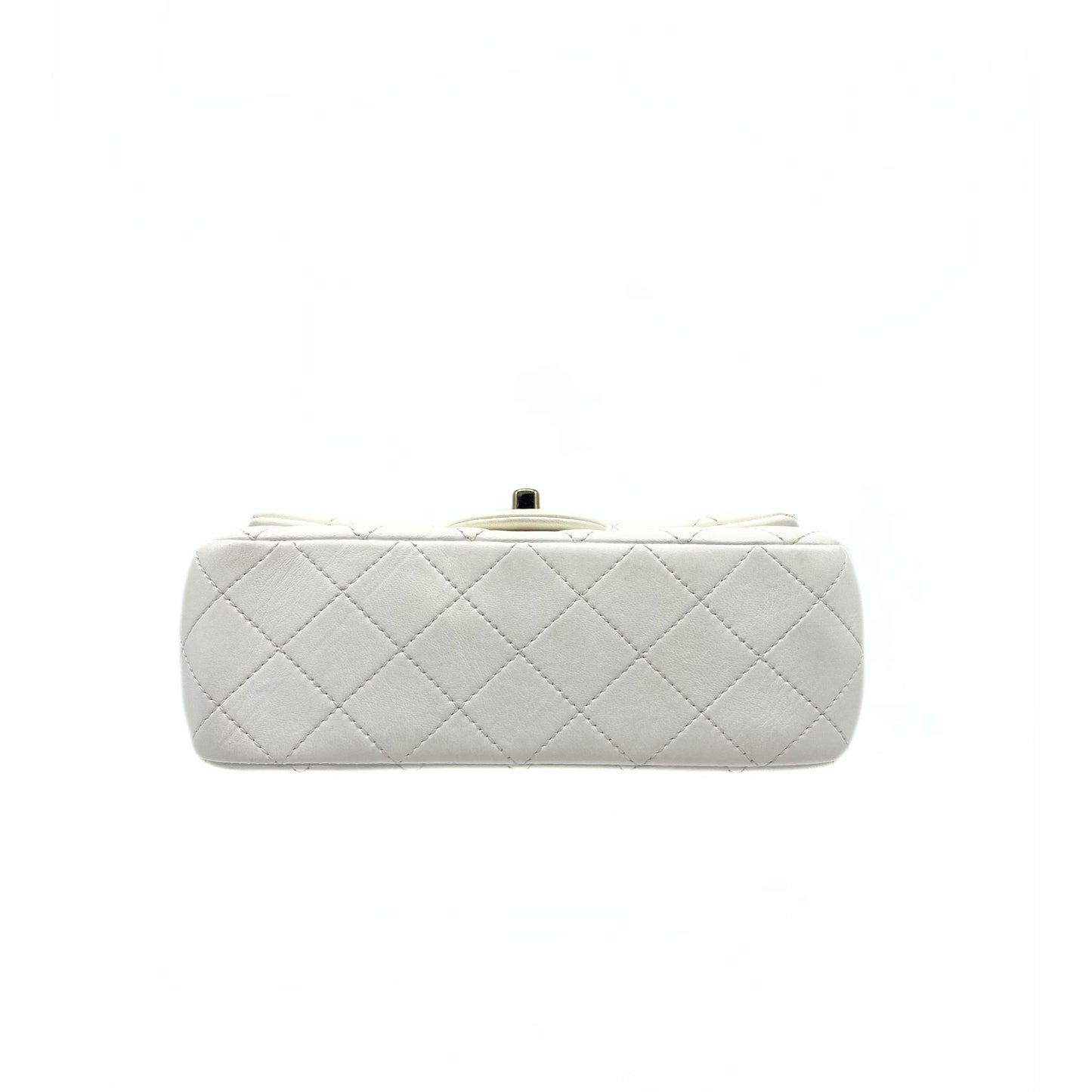 Chanel Pearl Crush Mini Square Flap Bag White Lambskin Light Gold Hardware