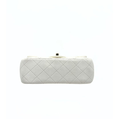 Chanel Pearl Crush Mini Square Flap Bag White Lambskin Light Gold Hardware
