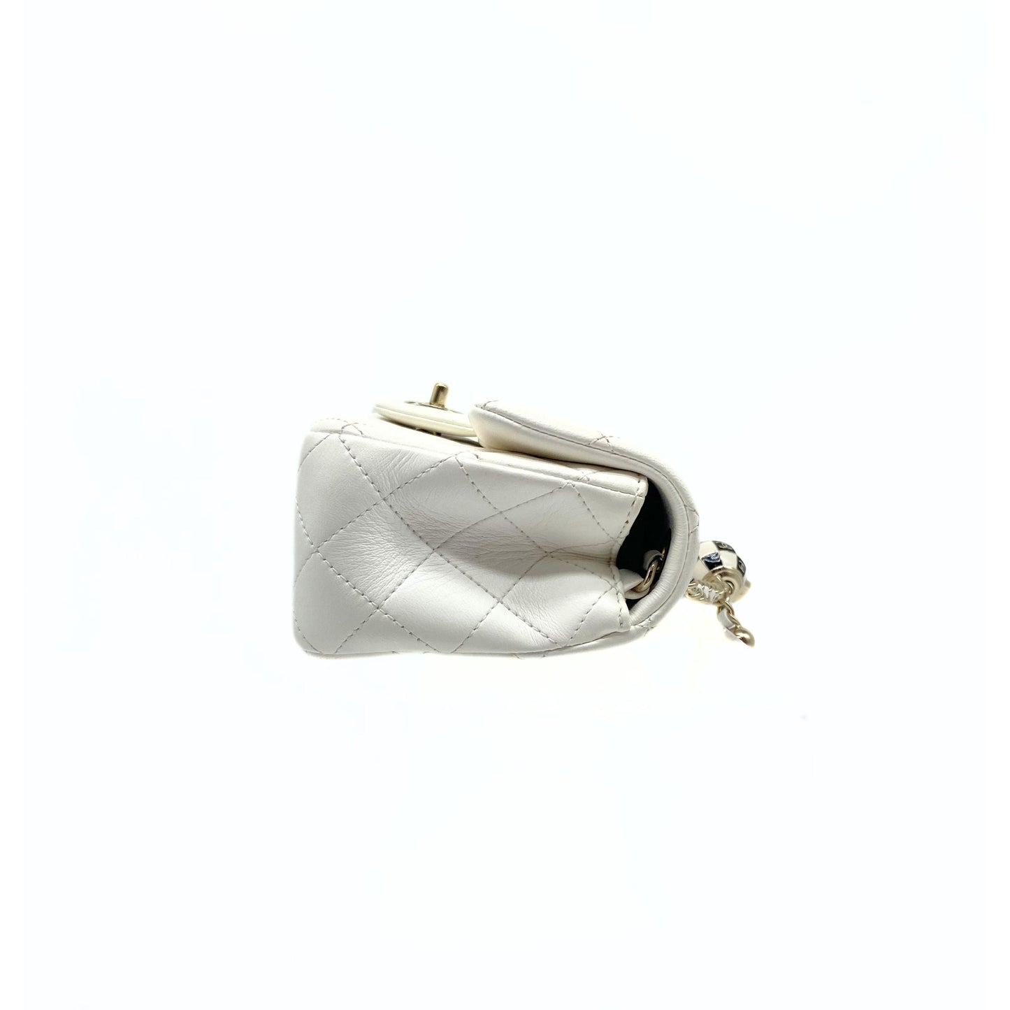 Chanel Pearl Crush Mini Square Flap Bag White Lambskin Light Gold Hardware