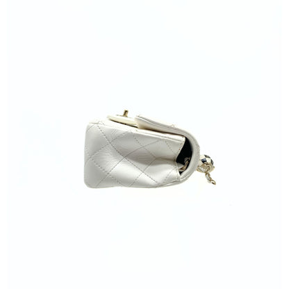 Chanel Pearl Crush Mini Square Flap Bag White Lambskin Light Gold Hardware