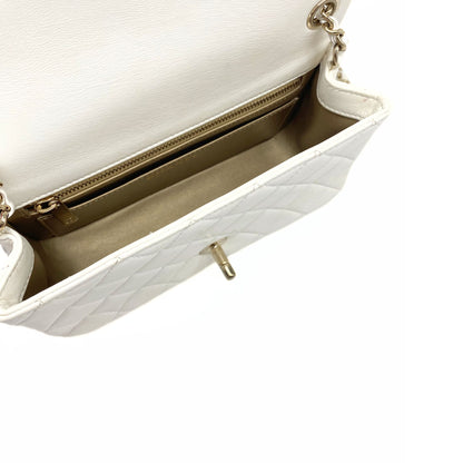 Chanel Pearl Crush Mini Square Flap Bag White Lambskin Light Gold Hardware