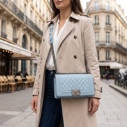 Chanel Old Medium Quilted Boy Flap Matte Blue