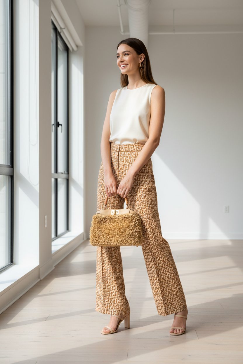 Fendi Peekaboo Mini Beige Pailletes Handbag