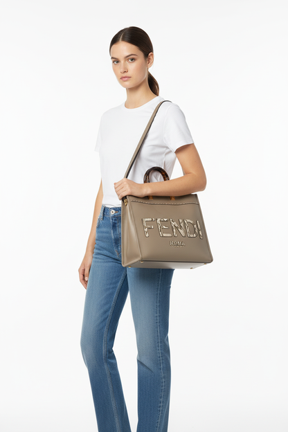 Fendi Taupe Sunshine Tote Bag on Model