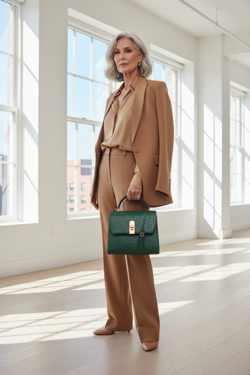 Ferregamo Green Ostrich Top Handle Bag