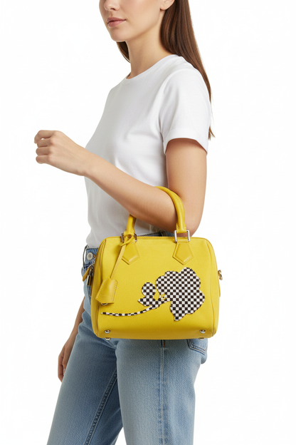 Handbag on model with white background