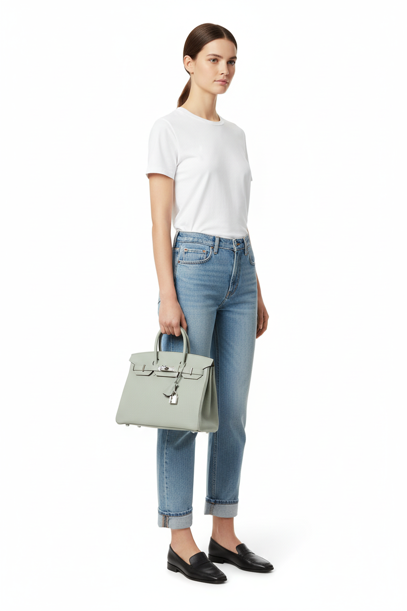 Hermes Birkin 30 Gris Neve on model