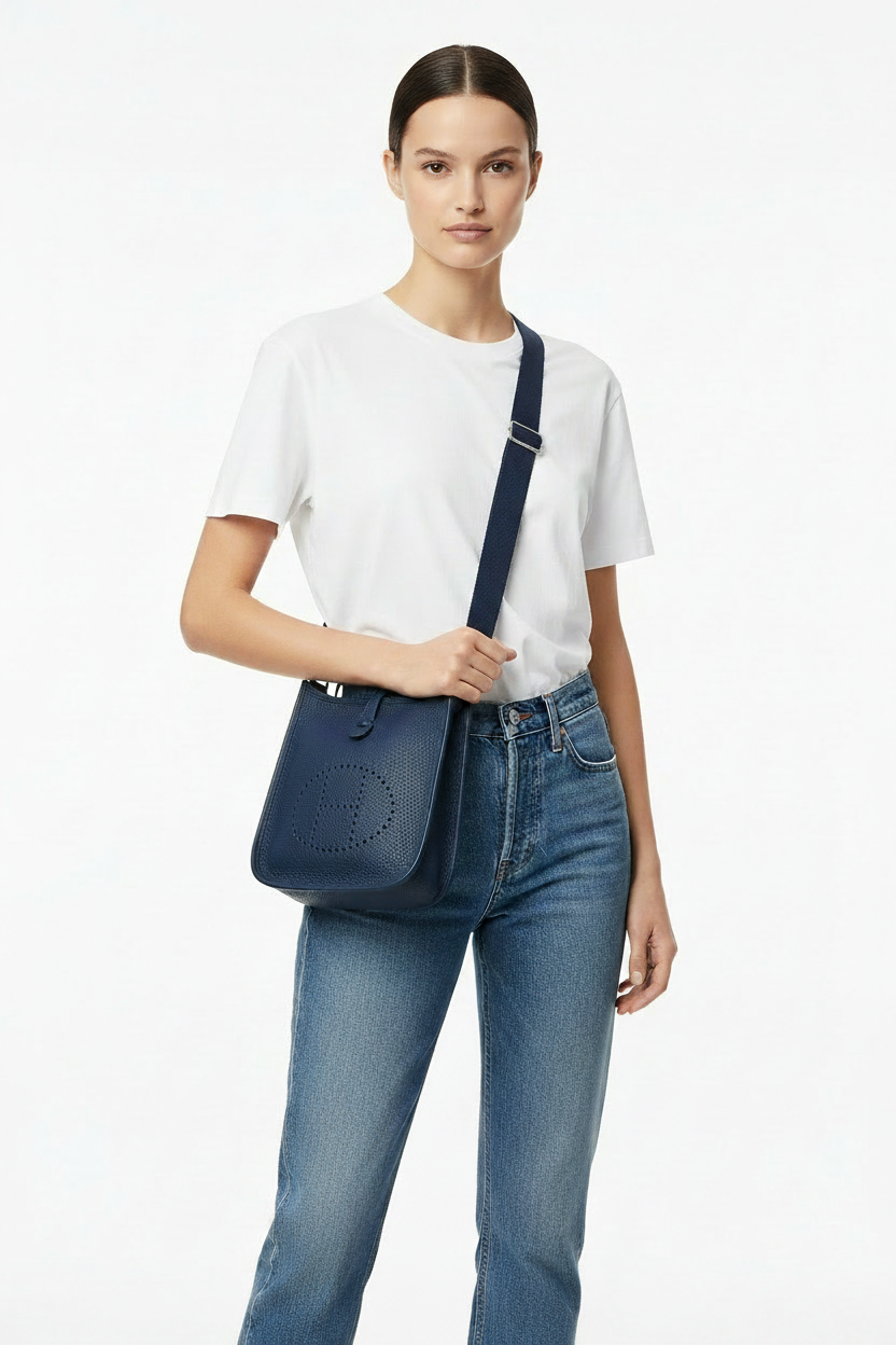 Hermes Evelyne TPM Bleu de Prusse on model - smaller