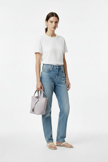 Hermes Picotin 18 Mauve Pale on model - smaller