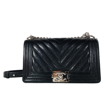 Chanel Black Caviar Medium Boy Bag SHW