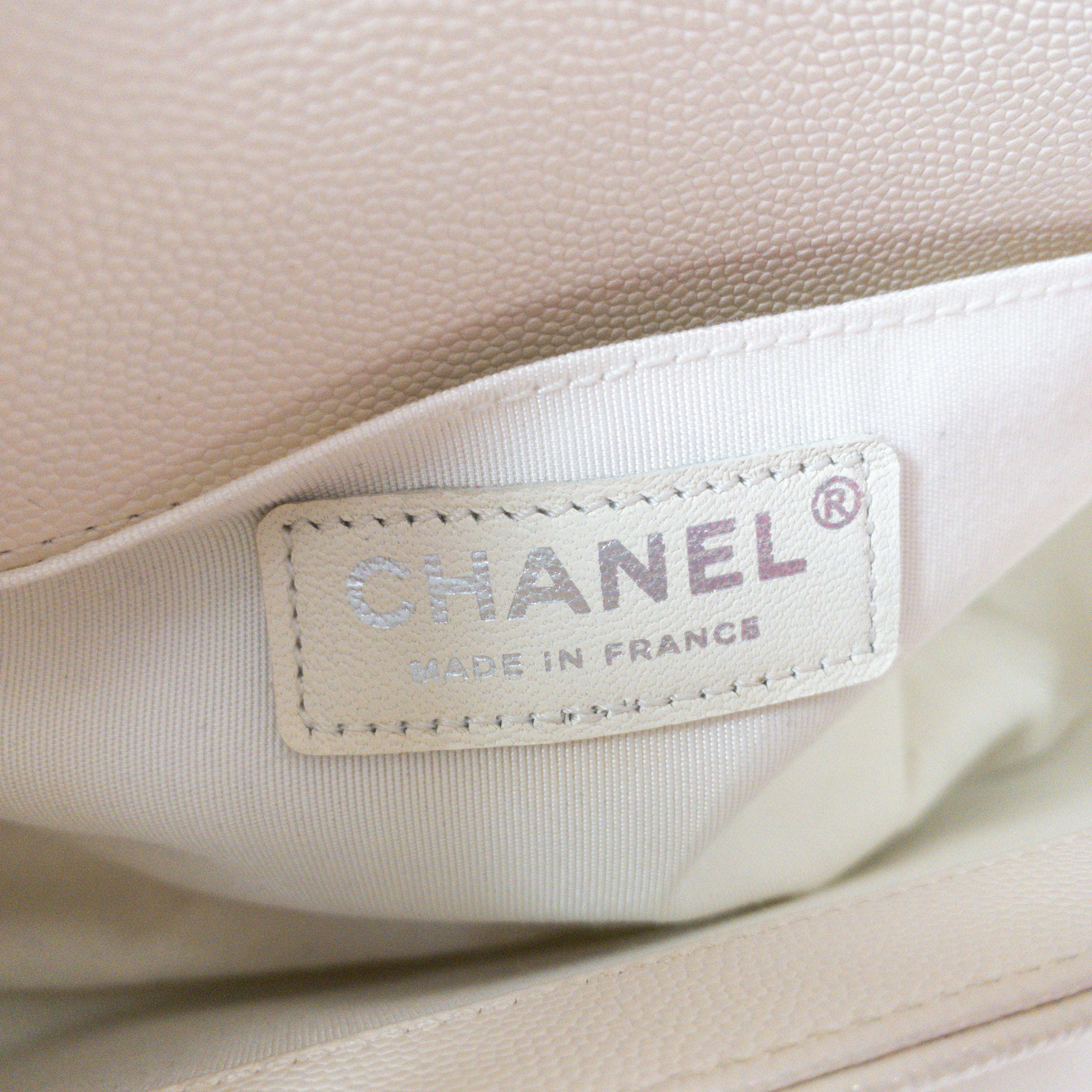 Chanel White Caviar Medium Boy RHW