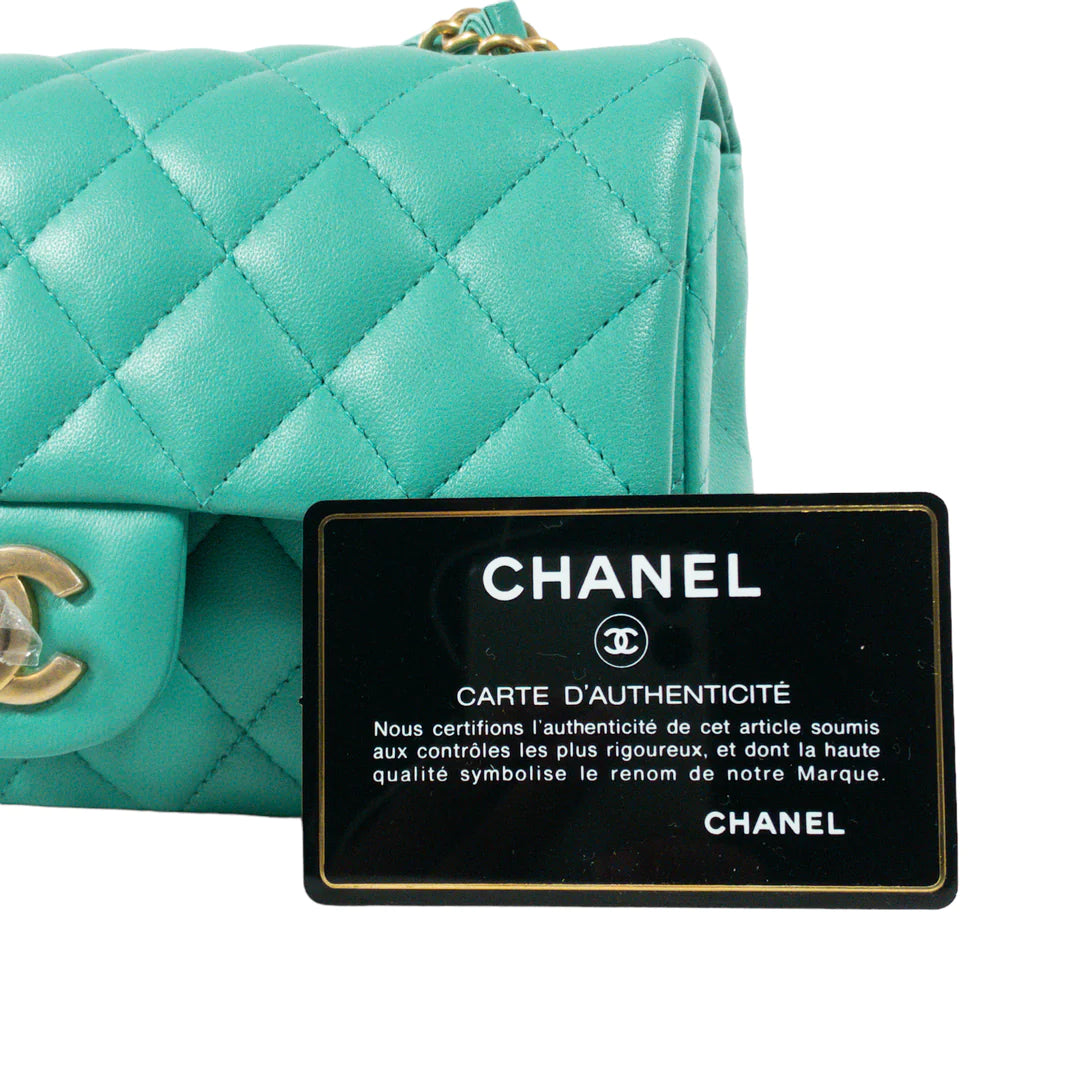 Chanel Teal Lambskin Rectangular Mini Flap GHW