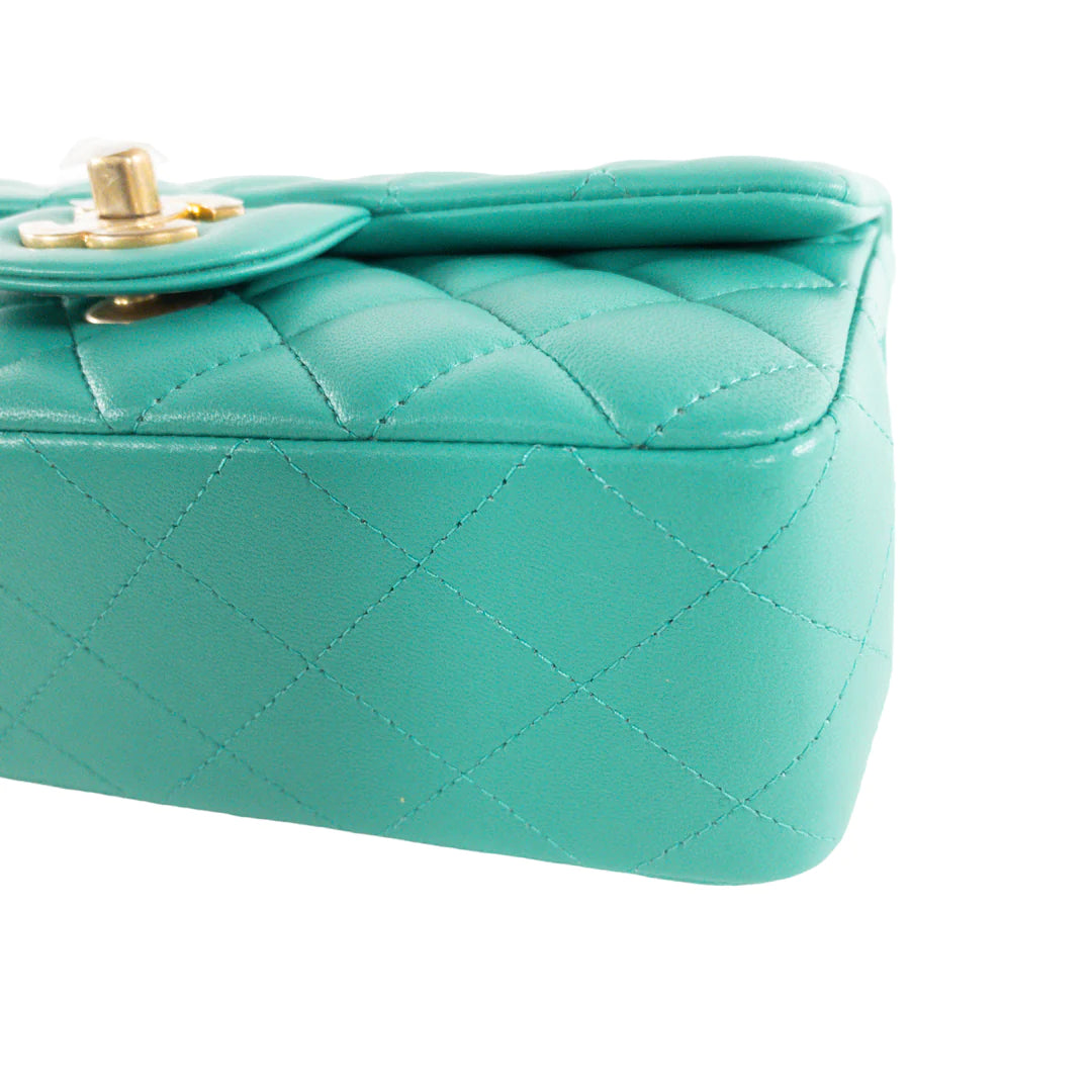 Chanel Teal Lambskin Rectangular Mini Flap GHW