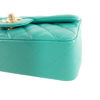 Chanel Teal Lambskin Rectangular Mini Flap GHW