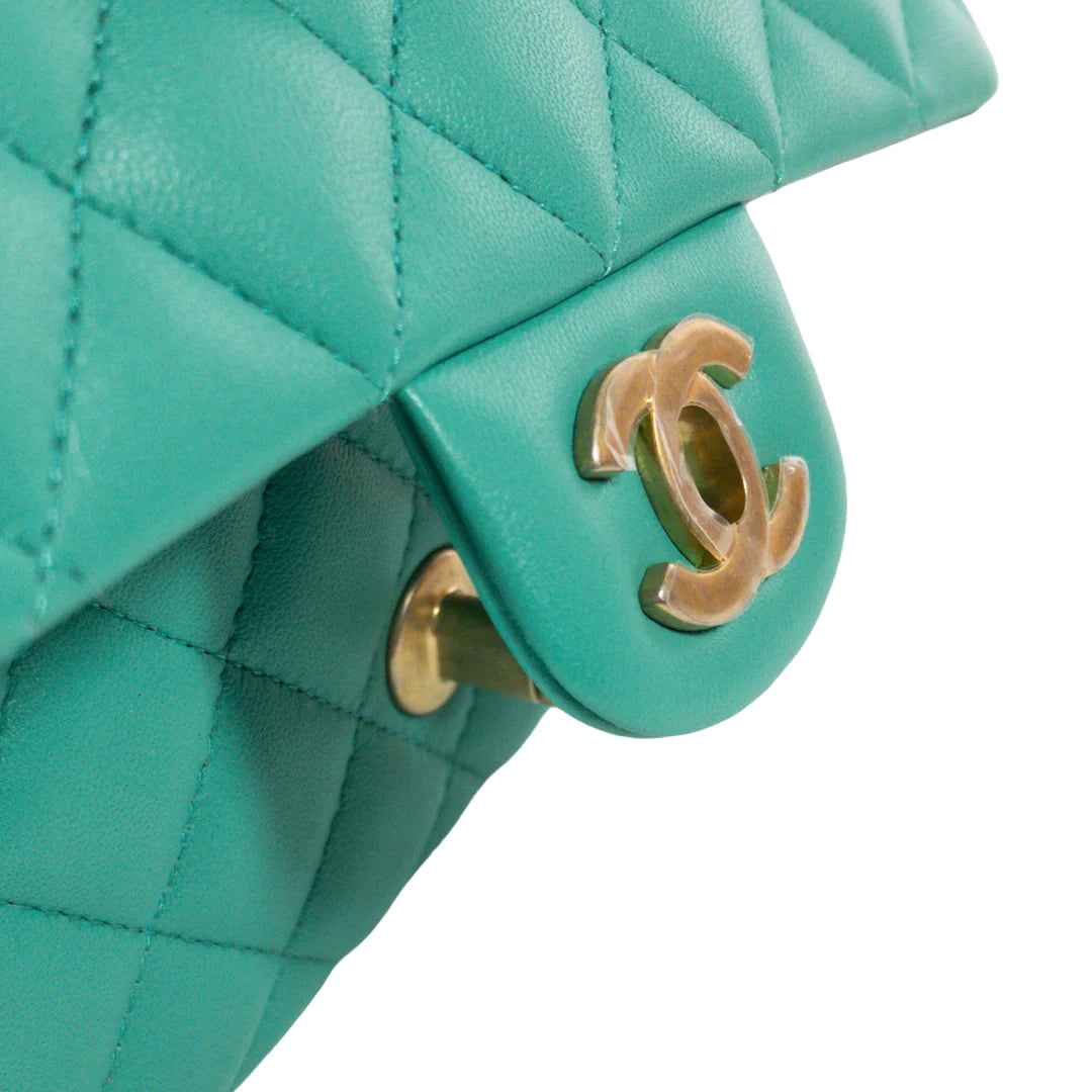 Chanel Teal Lambskin Rectangular Mini Flap GHW