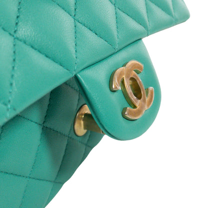 Chanel Teal Lambskin Rectangular Mini Flap GHW