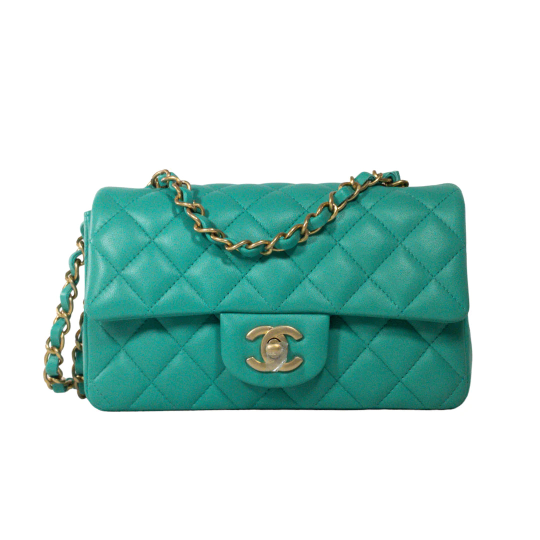 Chanel Mini Rectangular Flap Bag With Top Handle Chain Light